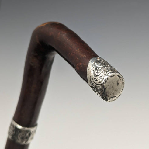 1895年 英国アンティーク 紳士用ステッキ 杖 純銀装飾L字ハンドル 91cm